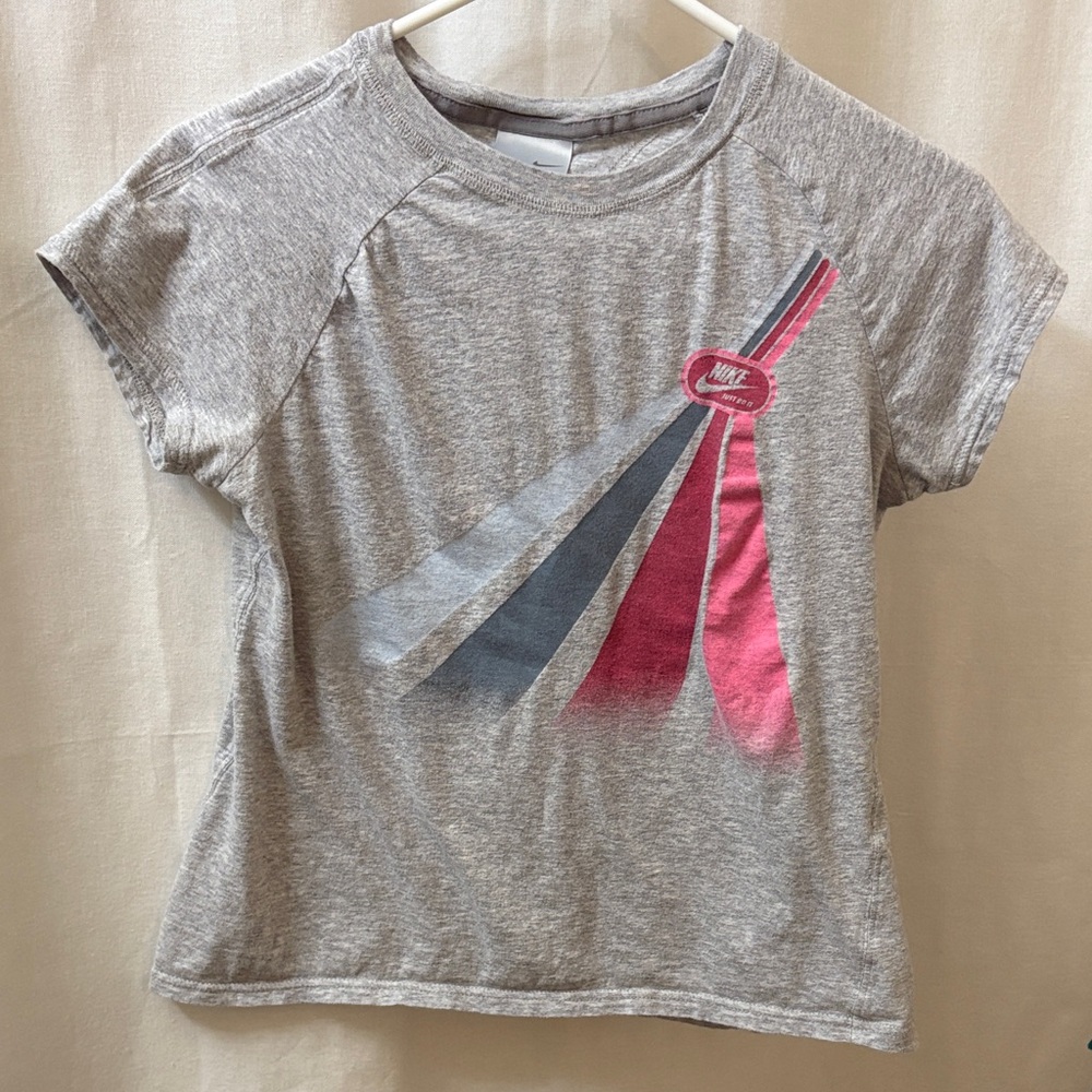Nike Womens Gray T-Shirt with Pink and Blue Accents